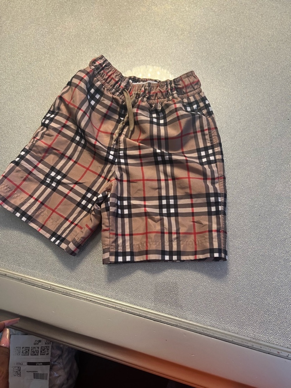 Burberry Boy Beige Tan Black Red Check Swim Shorts
